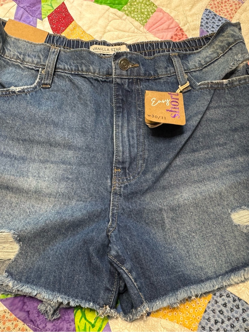 Vanilla Star Light Blue Denim Shorts with Elastic Waist